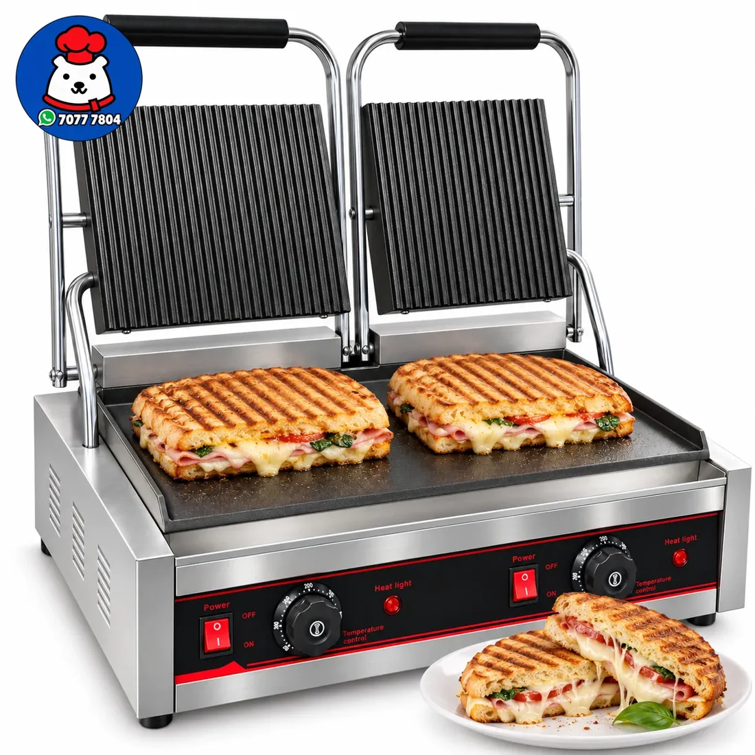 Vista 3 de Sandwichera doble / relieve arriba , plano abajo