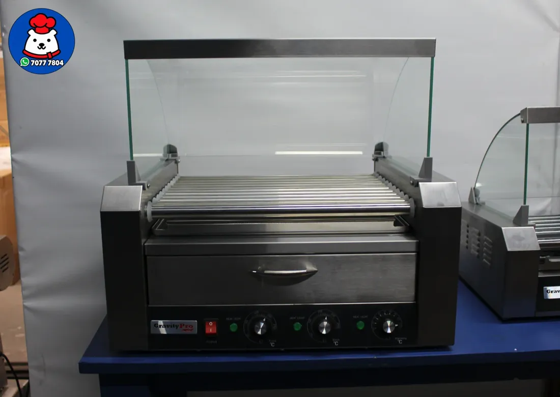 Vista 2 de Máquina de perros calientes de 11  rodillos con vitrina y calentador de pan